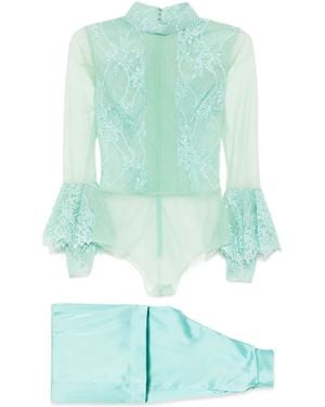 Saiid Kobeisy Lace Bodysuit With Coco Trousers - Green