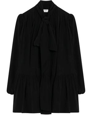 ワンピース SAINT LAURENT Black Damask Mini Dress Saint Laurent - Black Textured Short Sleeve Mini Dress