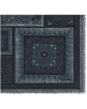 Roberto Cavalli Zebra-Pattern Logo-Detail Shawl - Blue