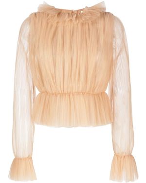 KHAITE Long-Sleeve Tulle Blouse - White
