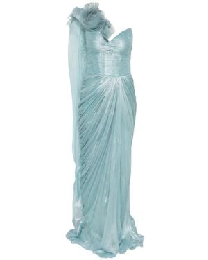 IRIS SERBAN Renee Floral-Appliqué One-Shoulder Maxi Dress - Blue
