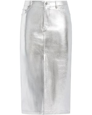STAUD Oaklyn Metallic-Effect Midi Skirt - Gray