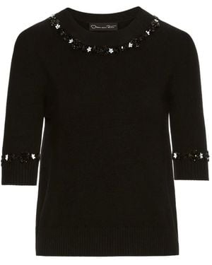 Oscar de la Renta スパンコール ウールtシャツ - ブラック