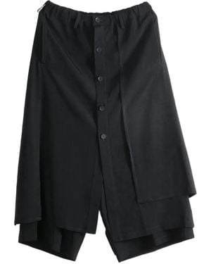 Yohji Yamamoto Layered Button-Down Wide-Leg Trousers - Black