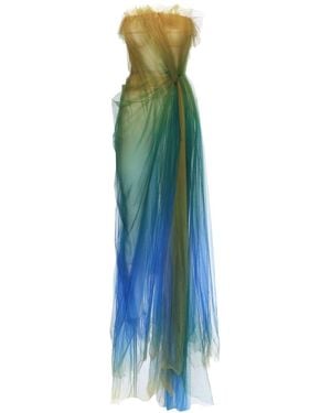 Oscar de la Renta Slit-detail Gathered Evening Gown - Green