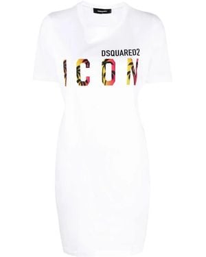 DSquared² Icon Sunset Palm T-Shirt Dress - White