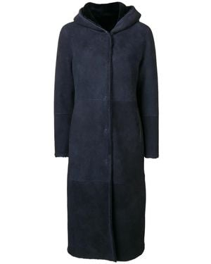 Liska Hooded Shearling Coat - Blue