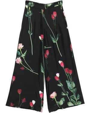 Antonio Marras Floral-Print Wide-Leg Pants - Black