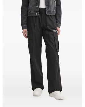 KARL LAGERFELD Logo-Embroidered Cargo Trousers - Black