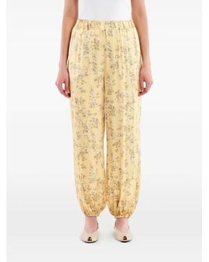 ViCOLO Floral-Print Elasticated-Cuff Pants - Metallic
