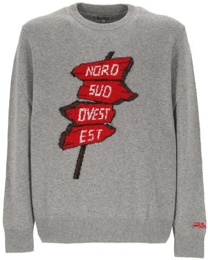 MC2 Saint Barth Heron Crewneck Knit With Nord Sud Ovest Est Intarsia - Gray