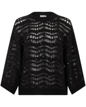 Peserico Sequin-Embellished Open-Knit Jumper - Black