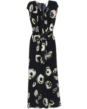 Max Mara Floral-Print Tie-Waist Dress - Black