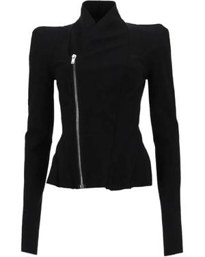 Rick Owens Asymmetric-Zip Padded-Shoulder Jacket - Black