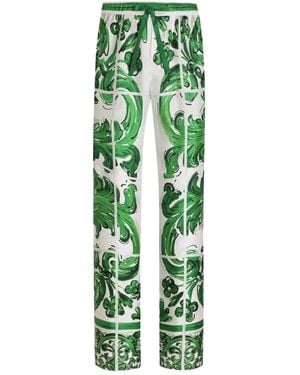 Dolce & Gabbana Majolica-Print Drawstring Straight-Leg Pants - Green