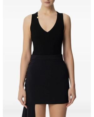 Elisabetta Franchi Ribbed V-Neck Top - Black