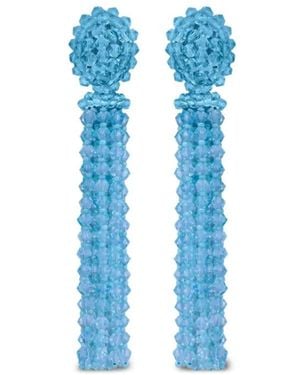 Oscar de la Renta Beaded Tassel Earrings - Blue