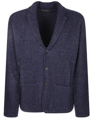 Zanone Ribbed-Knit Shawl-Collar Cardigan - Blue