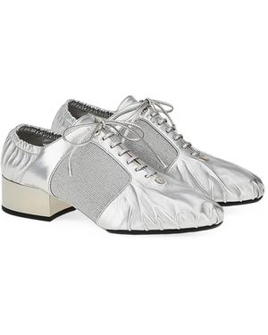 Ferragamo Lace-Up Metallic-Finish Leather Shoes - White