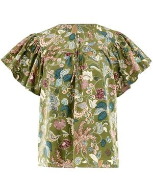 Ulla Johnson Perline Flutter-sleeve Floral Blouse - グリーン