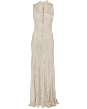 Self-Portrait Turtleneck Button-Front Maxi Evening Dress - White