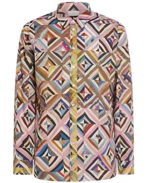 Pierre Louis Mascia Geometric-Print Patchwork-Effect Shirt - White