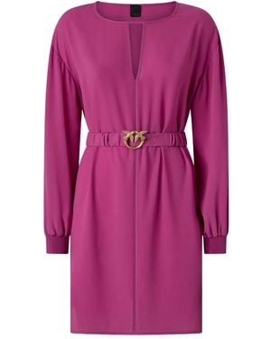 Pinko Belted Balloon-Sleeve Mini Dress - Pink