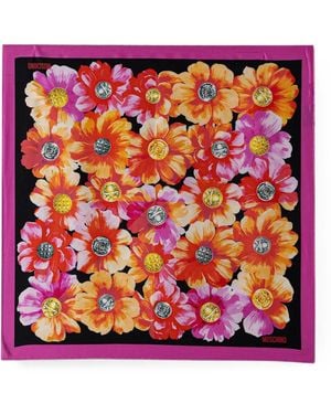 Moschino Floral-Print Button-Motif Scarf - Red
