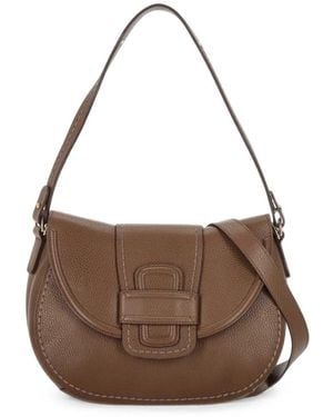 VISONA Grainy Leather Shoulder Bag - Brown
