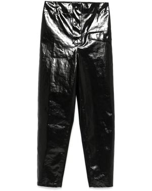Saint Laurent Paperbag-Waist Coated Trousers - Black