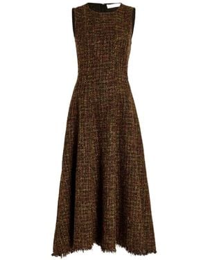 Proenza Schouler Beatrix Frayed Tweed Midi Dress - Brown