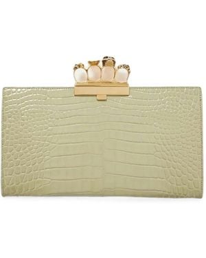 McQueen Knuckle Croc-Effect Clutch Bag - Natural