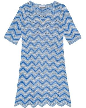 Ganni Cotton Crochet Mini Dress - Blue