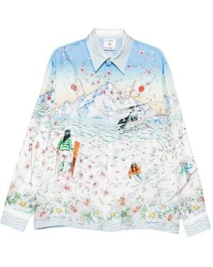 CASABLANCA L'Hiver Fleuri Silk Shirt - Blue