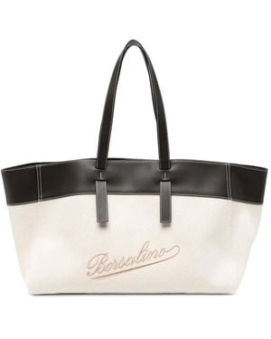 Borsalino Large Logo-Embroidered Tote Bag - Natural
