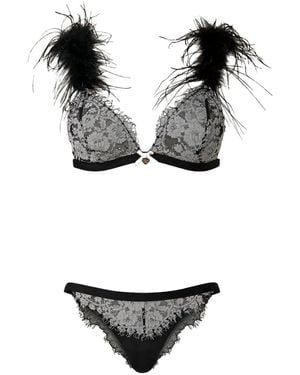 Twinset Spitzen-Bh-Set Mit Federbesatz - Schwarz