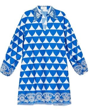 Maliparmi Optical-Print Broderie-Anglaise Mini Dress - Blue