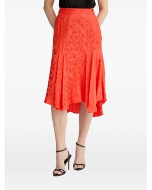 Pinko Floral-Jacquard Asymmetric-Hem Midi Skirt - Red