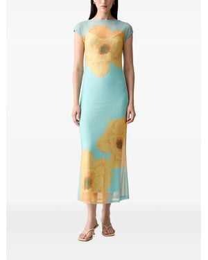 Never Fully Dressed Floral-Print Mesh Midi Dress - Blue
