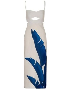 ANDRES OTALORA Recuerdos Cut-Out Leaf-Print Midi Dress - Blue