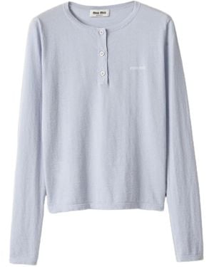Miu Miu Three-Button Logo-Detail Long-Sleeved T-Shirt - Blue