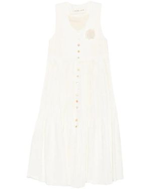 A Tentative Atelier Pleated Floral-Appliqué Dress - White