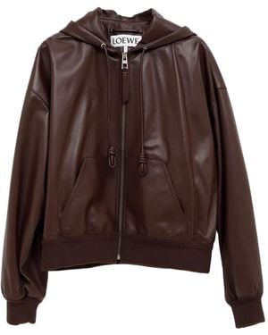 Loewe Flamenco Hooded Leather Zip-Up Jacket - Brown