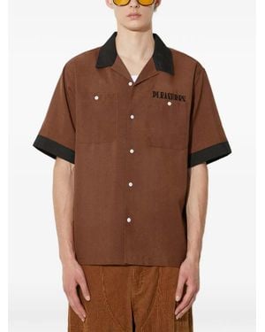 Pleasures Contrast-Trim Logo-Detail Shirt - Brown