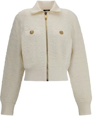 Balmain Zipped Tweed Bomber - White