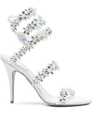 Rene Caovilla Eva Floral-Embellished Sandals - White