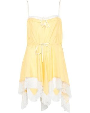 Saint Laurent Lace-Detail Strapless Mini Dress - Yellow