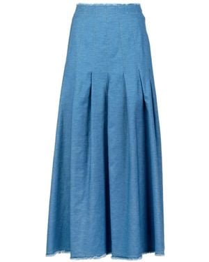 Via Masini 80 Pleated Frayed-Hem Midi Skirt - Blue