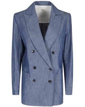 Myths Double-Breasted Chambray Jacket - Blue