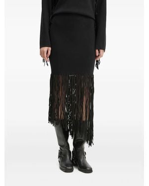 Munthe Fringe-Detail Midi Skirt - Black